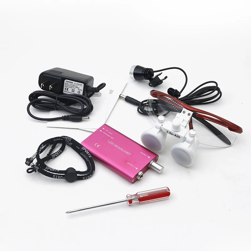 Lenti binoculari mediche professionali da laboratorio da 3,5x420 mm con lampada frontale a LED