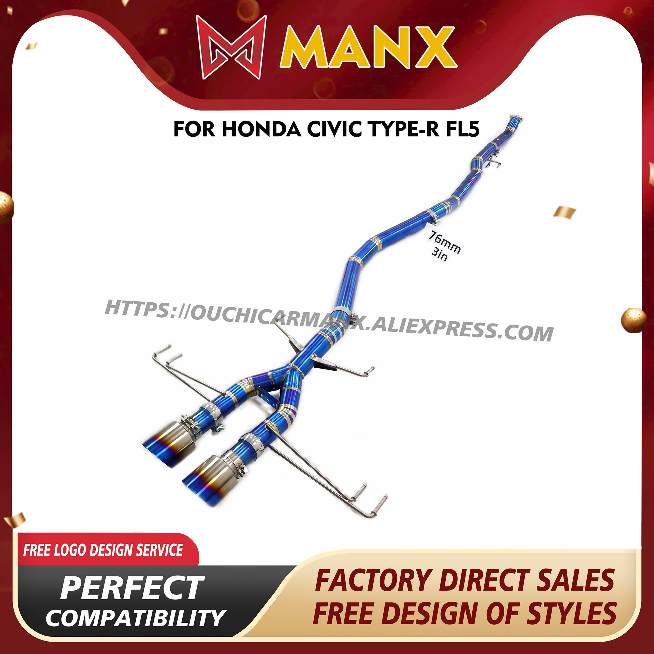

MANX Ti Catback для Honda Civic Type-R Fl5, выхлопная система, неразрушающая установка, высокая производительность без клапана