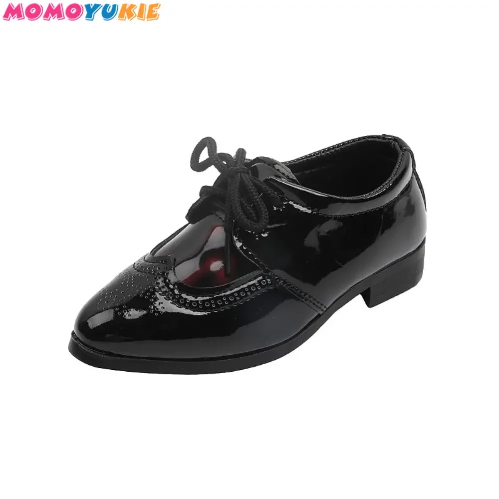 2022 Fashion Formal British Style Boys Performance Leather Shoes Kids Pointed Toe Shoes Children Party Shoes Lace-up Low Heels