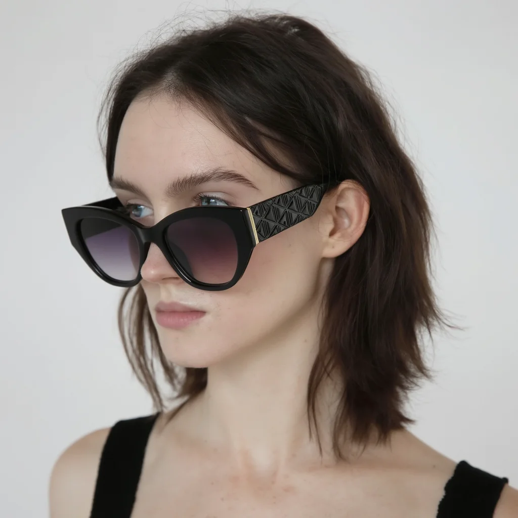 

Women's cat-eye sunglasses: personalized design, gradient lenses, textured temples, fashion+function.