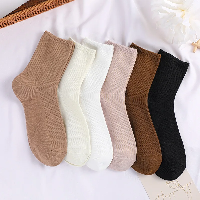 1 Pairs to 3 Pairs Autumn New Solid Color Mid Length Socks Versatile Casual Women Socks Home Floor Socks Sports Breathable Socks