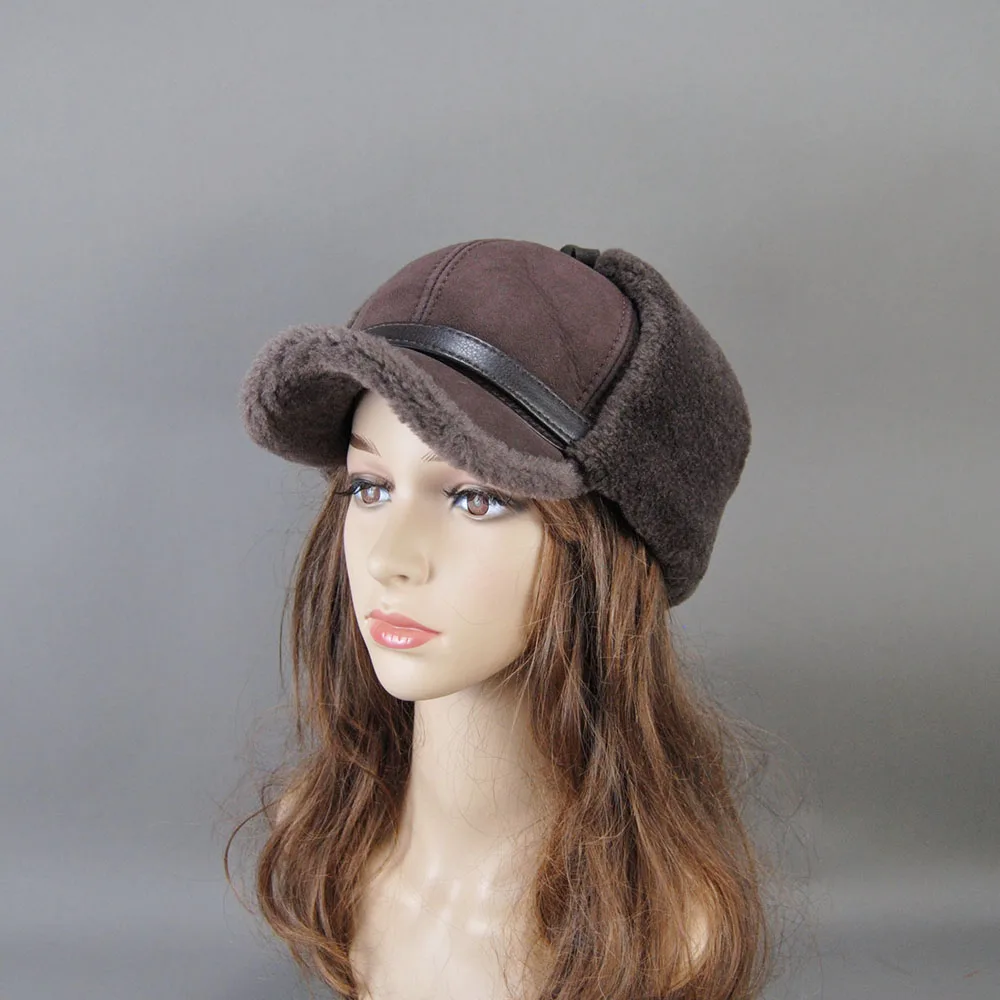 Chapeau de bombardier en laine d'agneau pour hommes, bonnet de neige russe Ushanka, oreillettes chaudes, vraie fourrure, qualité, luxe, hiver, automne, 2023