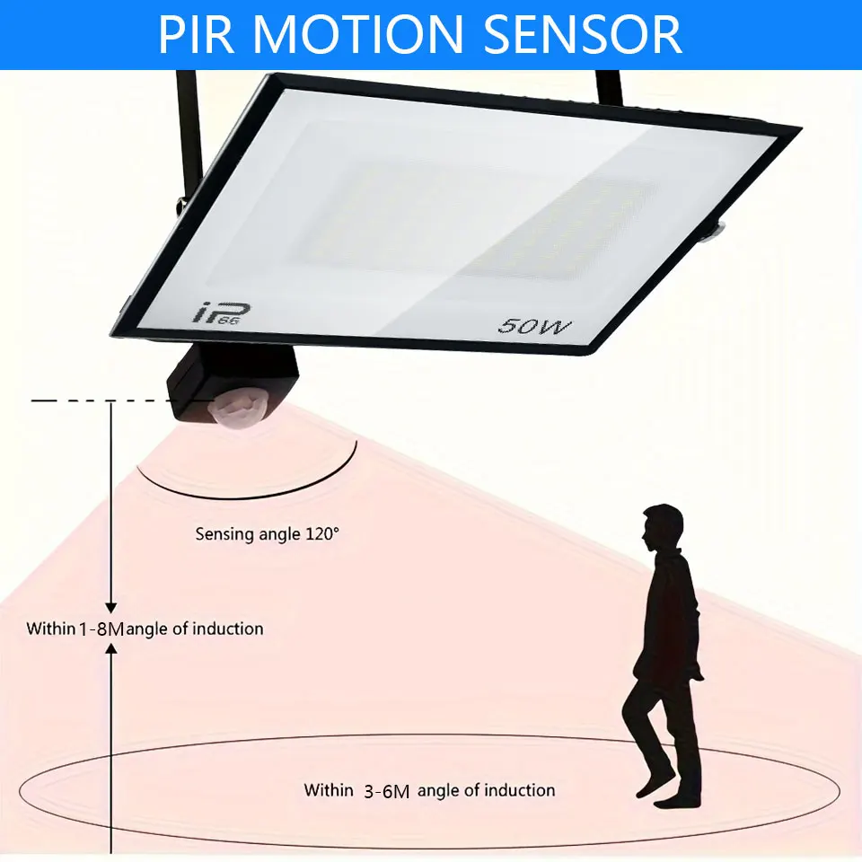 AC175-265V IP66 LED Floodlight PIR Motion Sensor 20W 30W 50W 70W 100W 150W 200W300W Waterproof For Garden Street Garage Lighting