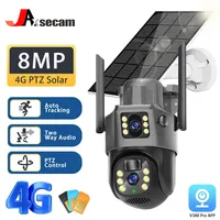 4K 4G SIM Card Dual Lens Solar Cameras 8MP Wireless Surveillance PTZ Battery Camera Color Night Vision PIR Detection  V380 Pro