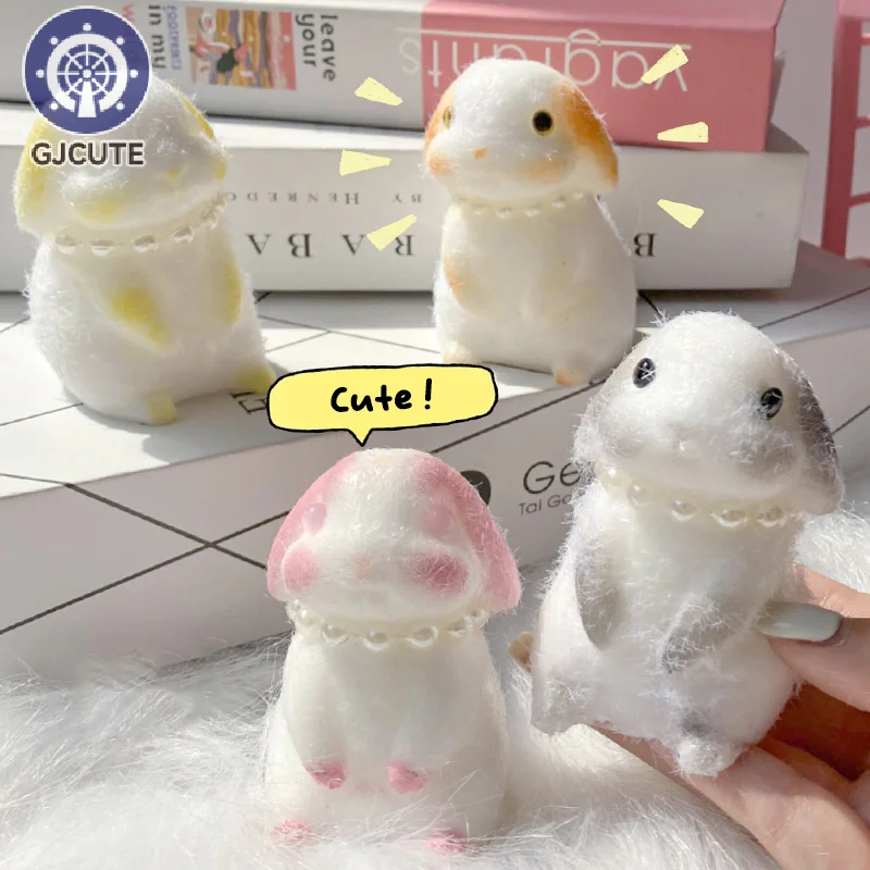 Cartoon Flocking Loppy Eared Rabbit Squeeze Toy Pinch Decompression Stress Relief Fidget Toys For Kids Adult Gift