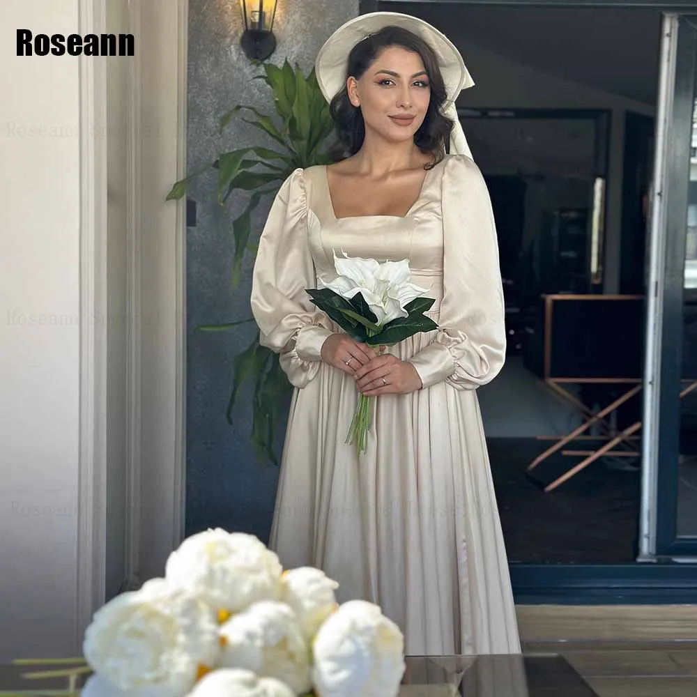 Muslim 2024 New Design A-line Wedding Dresses Satin 2024 New Design Square Draped Pleat Floor Length Bride Dress robe de mariée