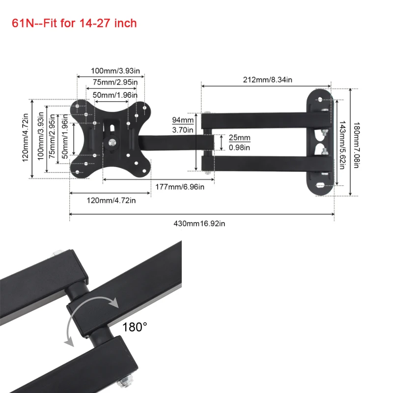 14-42-calowy uniwersalny regulowany uchwyt ścienny do telewizora Obrotowy uchwyt z pełnym ruchem Obsługa monitora Płaskie wsporniki panelu LED
