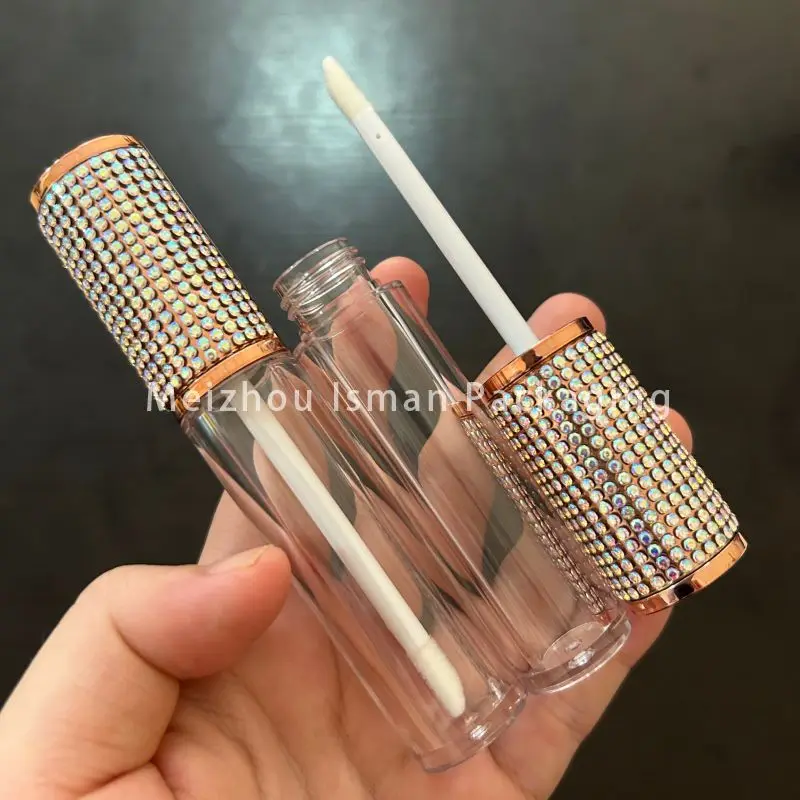 50Pcs empty round packaging 5ml cosmetic bling bling glitter rhinestone lip gloss wand tube containers with diamond