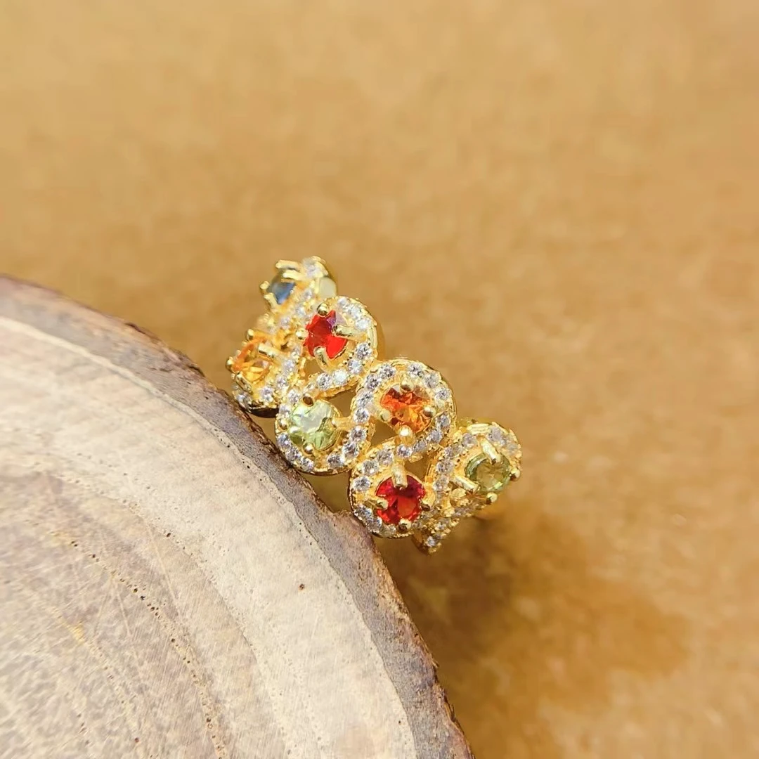 KJJEAXCMY Natural Colorful Sapphire Ring S925 silver , electroplated locking color process, high clarity Full of luster