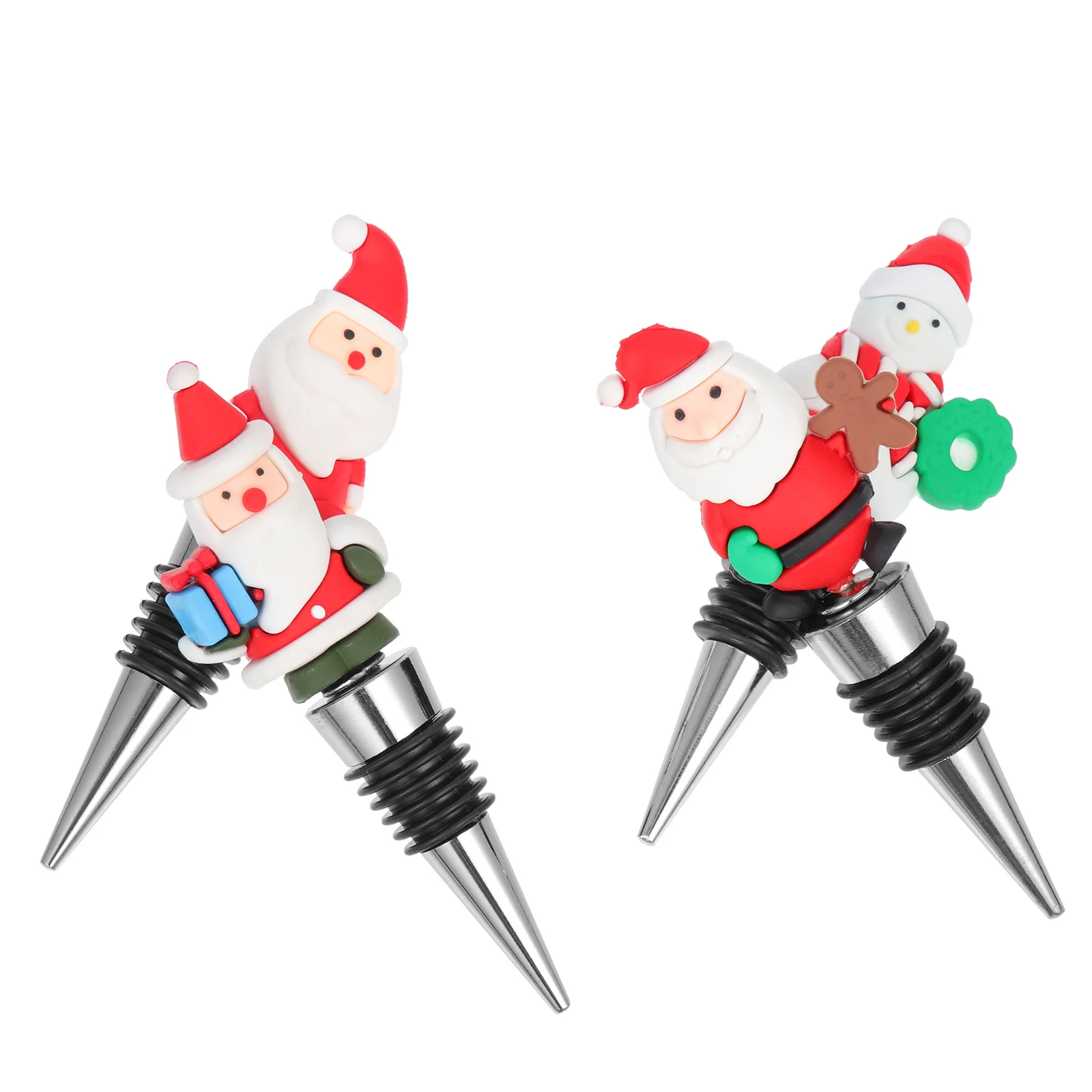 

4Pcs Christmas Wine Bottle Stopper Set Elegant Cartoon Design Easy to Use Washable Sealing Plug for Holiday Party Supplies