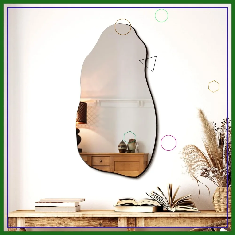 

Асимметричное настенное зеркало, современное декоративное для гостиной, ванной комнаты, прихожей, стиль крючка 32x18 дюймов
