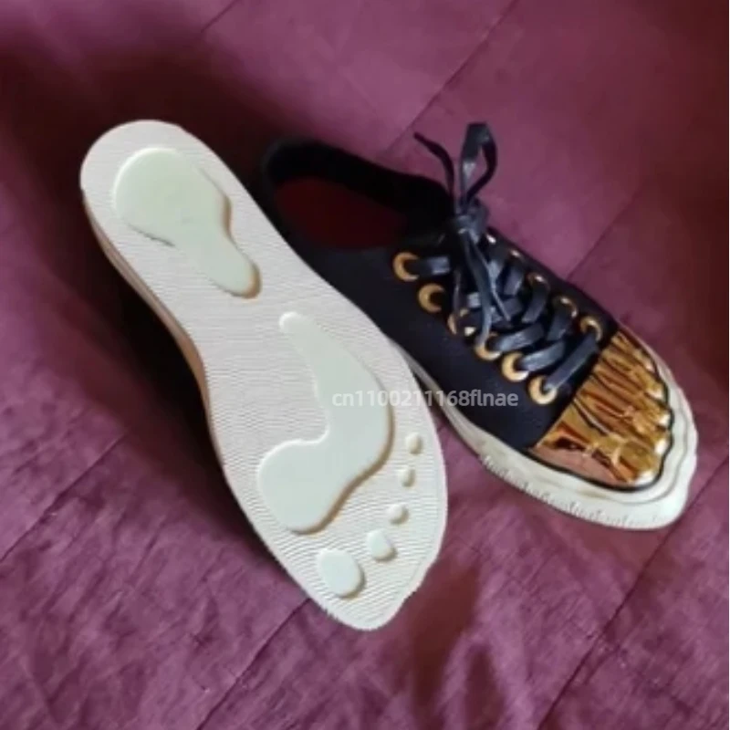 Scarpe da tavola con punta dorata per uomini e donne, scarpe da performance di danza di strada di fascia alta, scarpe di tela piatte stringate per adulti