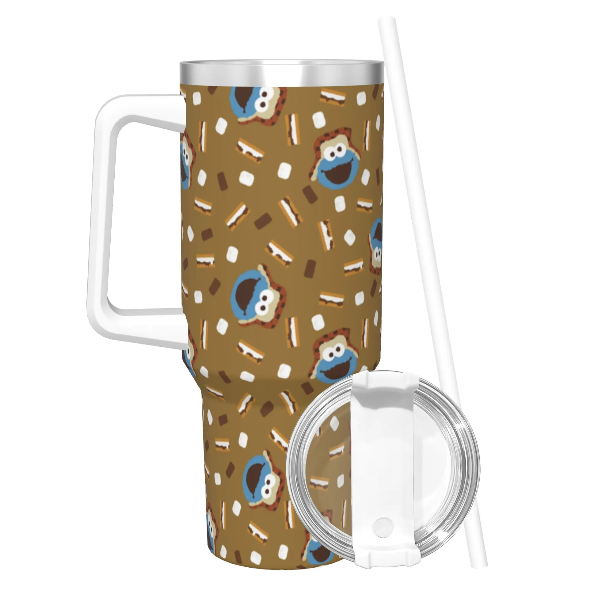 Stainless Steel Tumbler Cookie Monster Thermal Mug Cartoon Portable Hot Drinks Car Mugs Camping Water Bottle