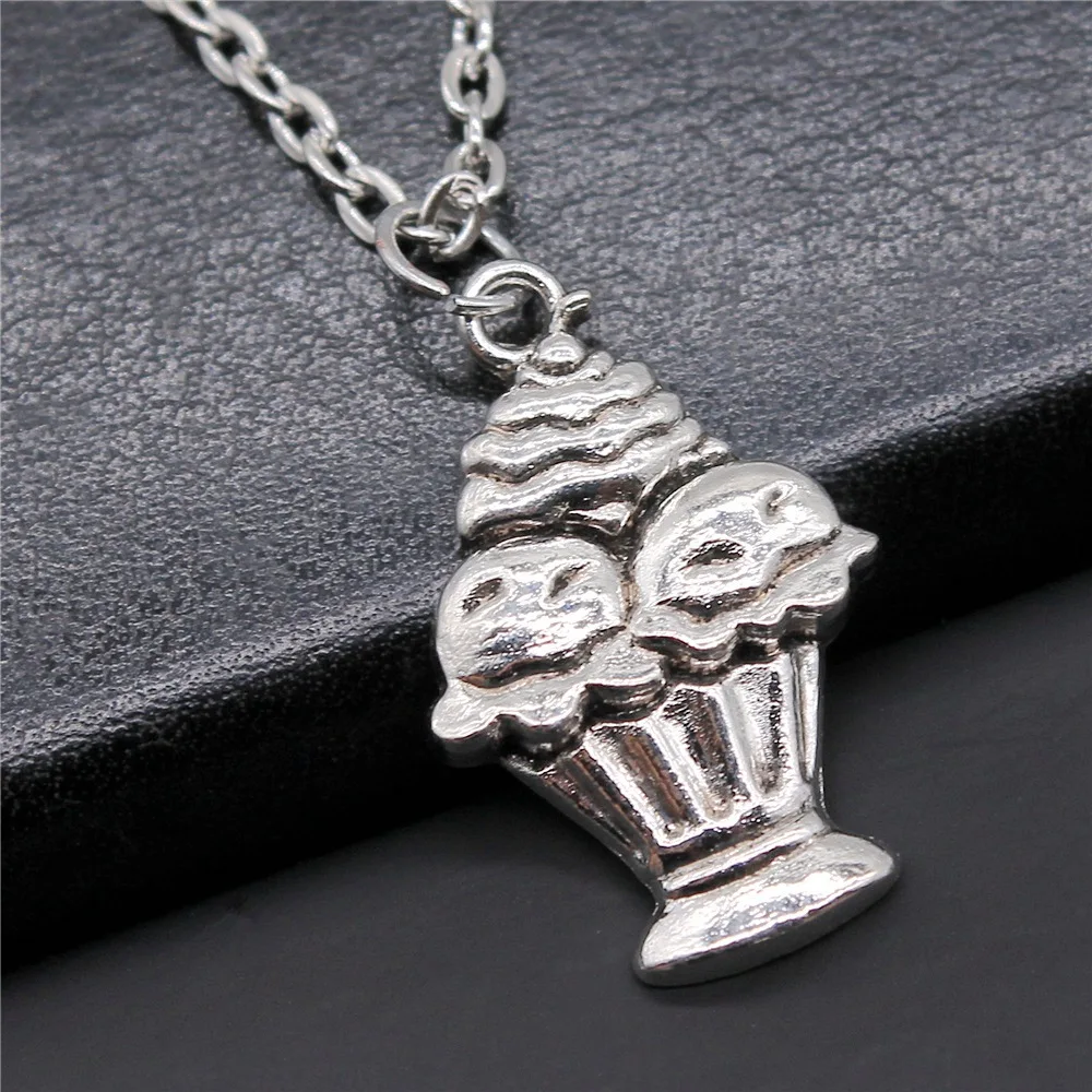 Fashion Simple Vintage Antique Silver Color 27x18mm Cake Cup Cake Ice Cream Pendant Necklace For Women