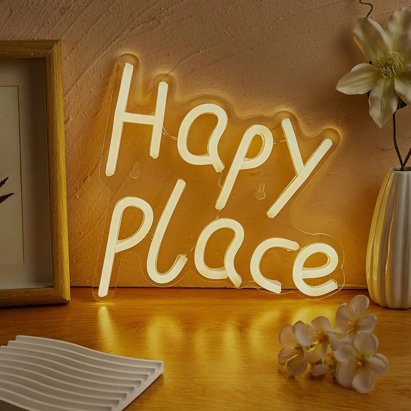

Светодиодная неоновая вывеска Chi-buy Hapy Place с питанием от USB, ночник, подходит для спальни, свадьбы, Хэллоуина, Дня благодарения, Рождества