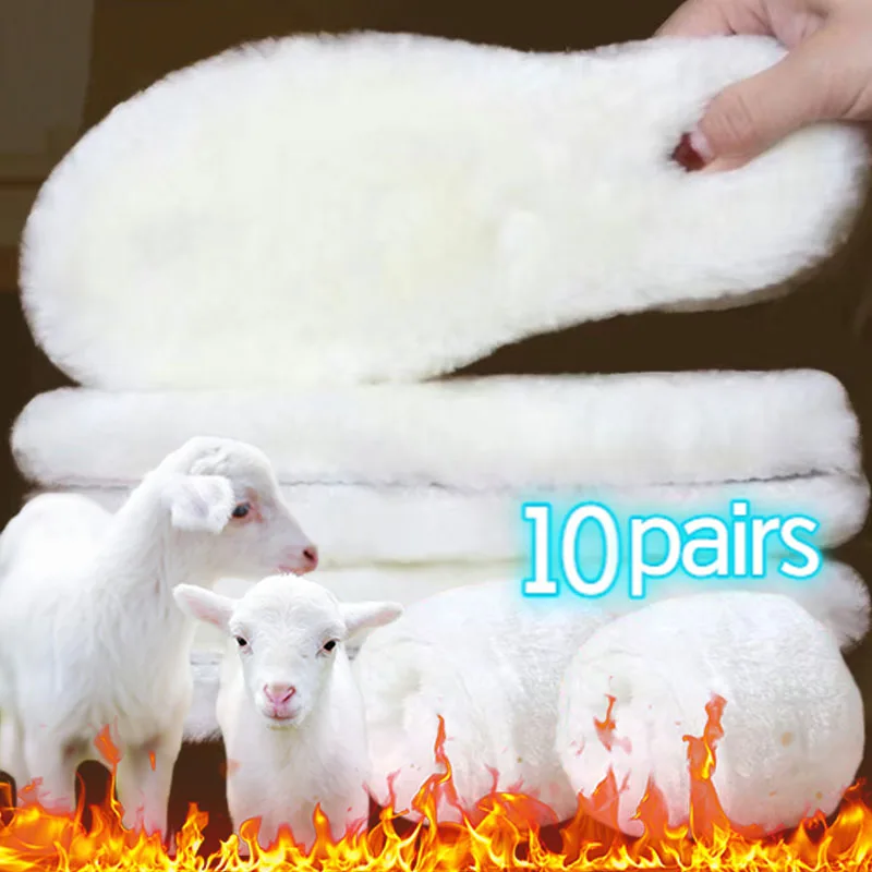 1-10Pairs Thicken Wool Heating Insole Soft Comfortable Natural Lamb Fleece Wool Women Men Winter Warm Shoe Pads Shoe Accessories