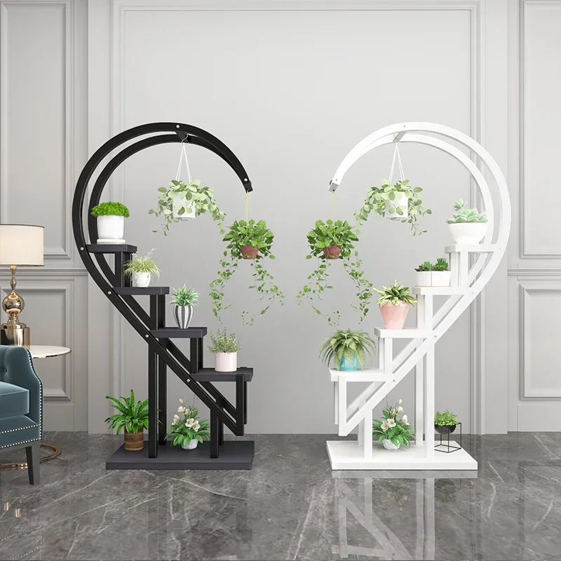 Heart-shaped Round Flower Shelf Modern Multi-layer Indoor Living Room Balcony Wrought Iron Floor-standing Flower Pot Rack