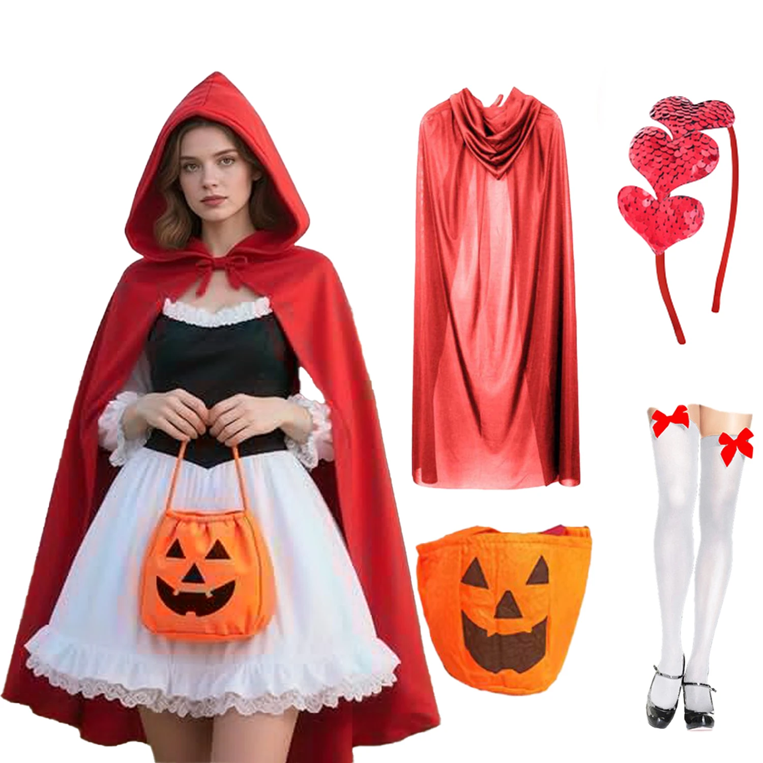 

PESENAR Little Red Riding Hood Costume Dress for Girls Kids Halloween Costumes Fairytale Storybook Character Cosplay
