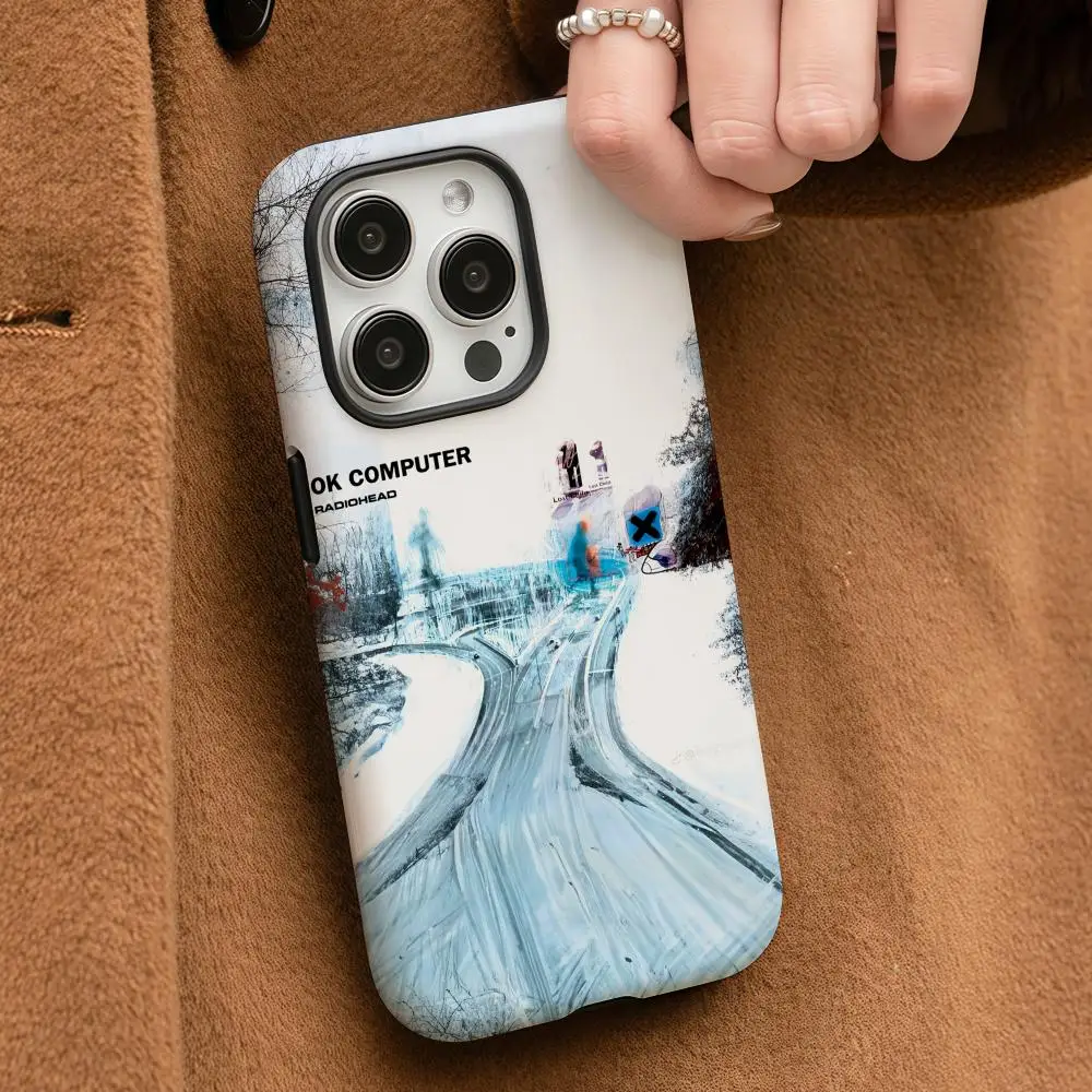 

R-RadioheadS OK Computer Phone Case For iPhone 17 16 15 14 13 12 Pro Max Plus Glossy HD Double-Layer Liquid Back Film Hard Shell