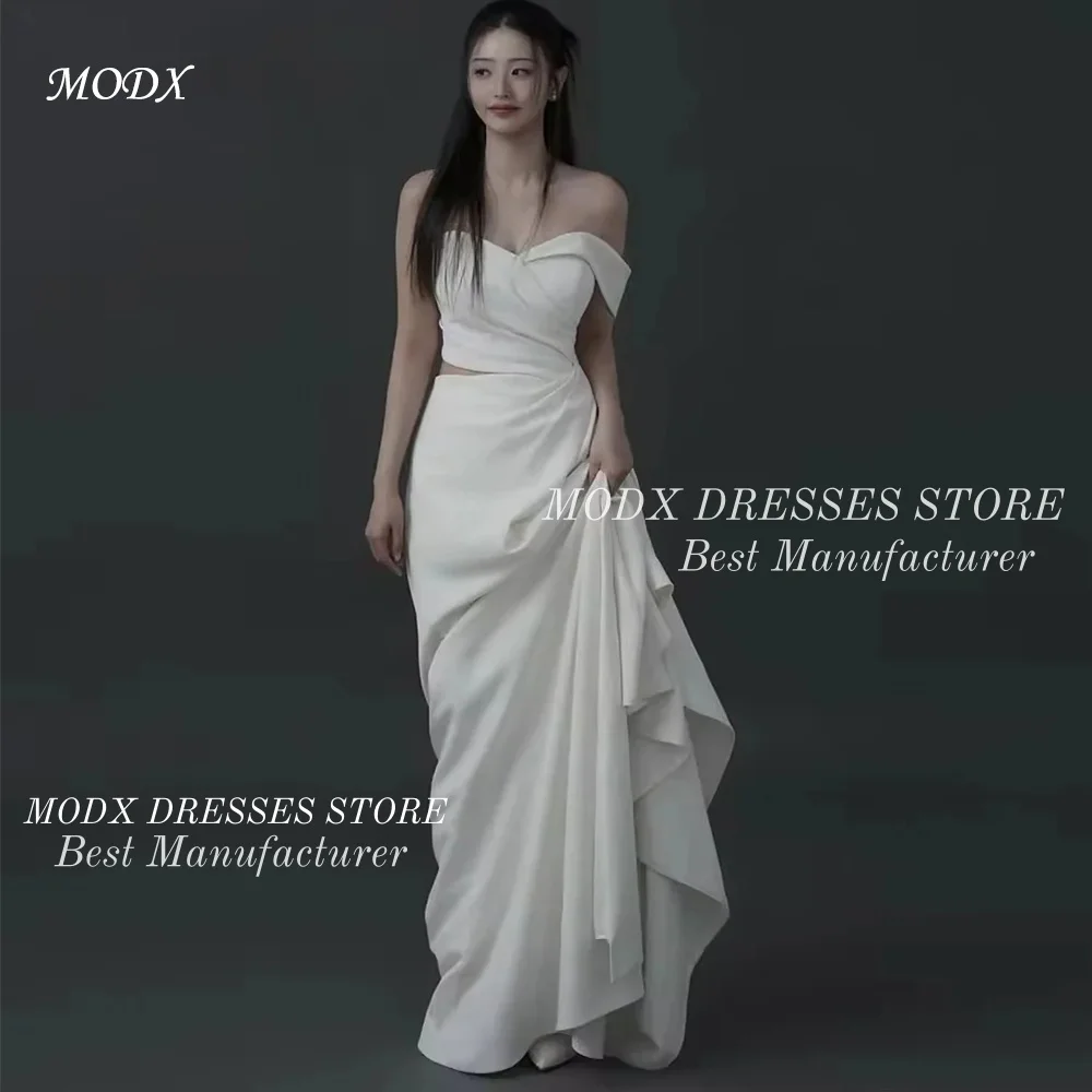 

MODX Simple Women Wedding Dresses One Shoulder Satin Bridal Wedding Party Dresses Customized Side Slit Photo Shoot Gown