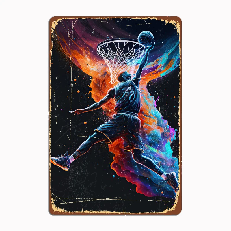

Basketball Sport Colorful Metal Sign Mural Painting Cinema Living Room Cinema Funny Tin Poster Retro Man Cave Home Tavern