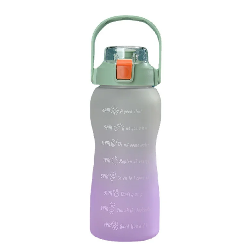 

Large Capacity Water Bottle Straw Cup Time Scale Reminder Frosted High Temperature Plastic Water CupOutdoor Sports Fitness