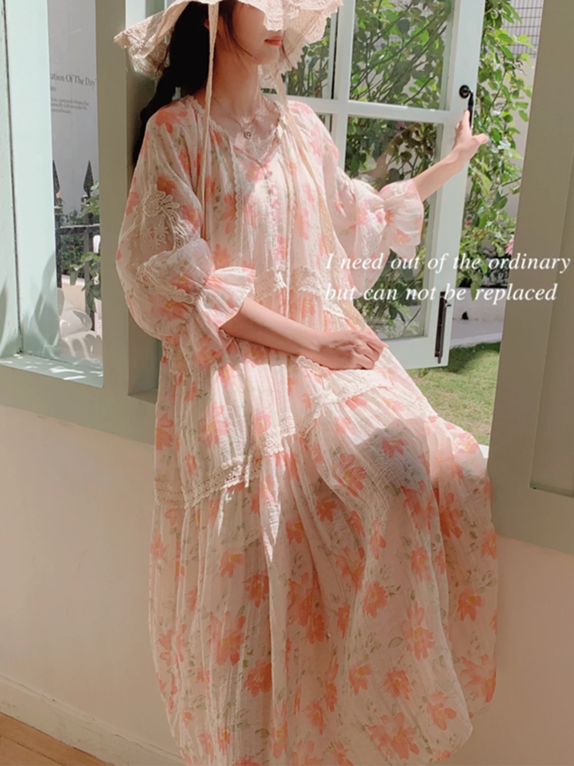 

TIYIHAILEY Summer Women ChiffonCotton Print Dress Lantern Sleeve Fashion 2025 New Long Mid-Calf Ladies 2 Pcs A-Line Loose Pink