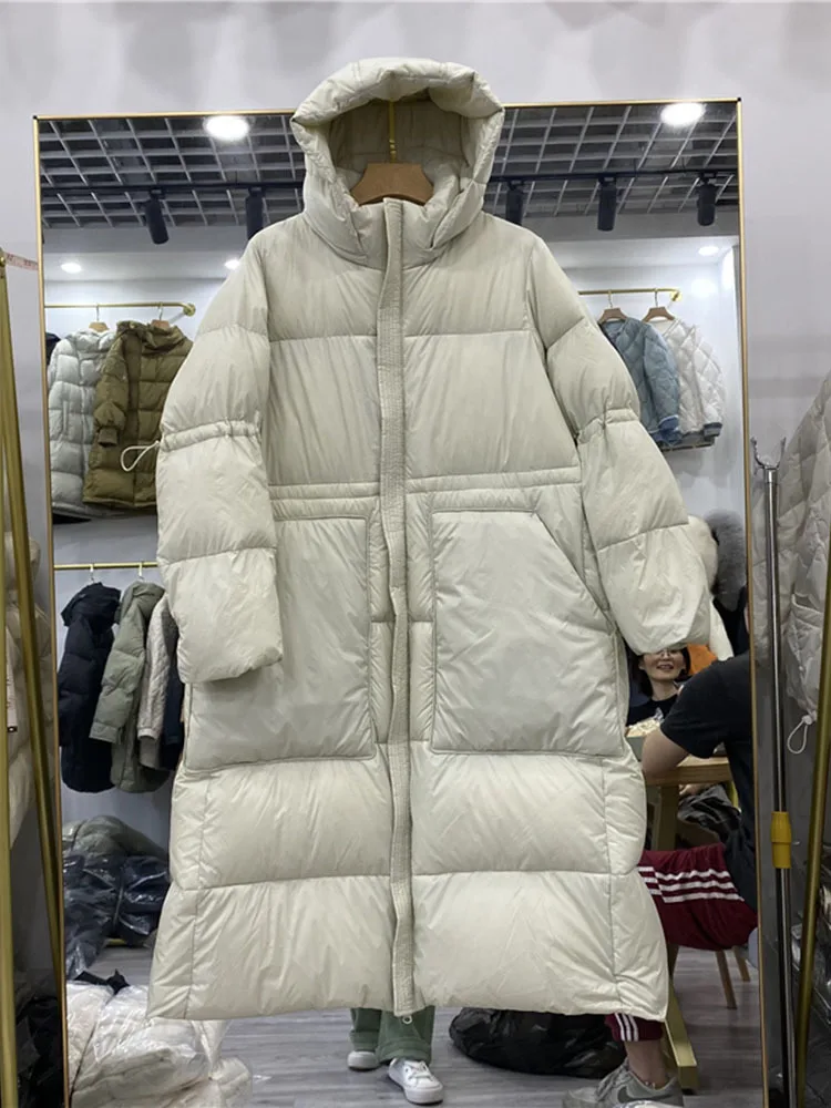 Chaqueta larga de plumón para mujer, abrigo informal grueso y cálido de gran tamaño, Parkas de manga de murciélago de calle alta, invierno, 2022