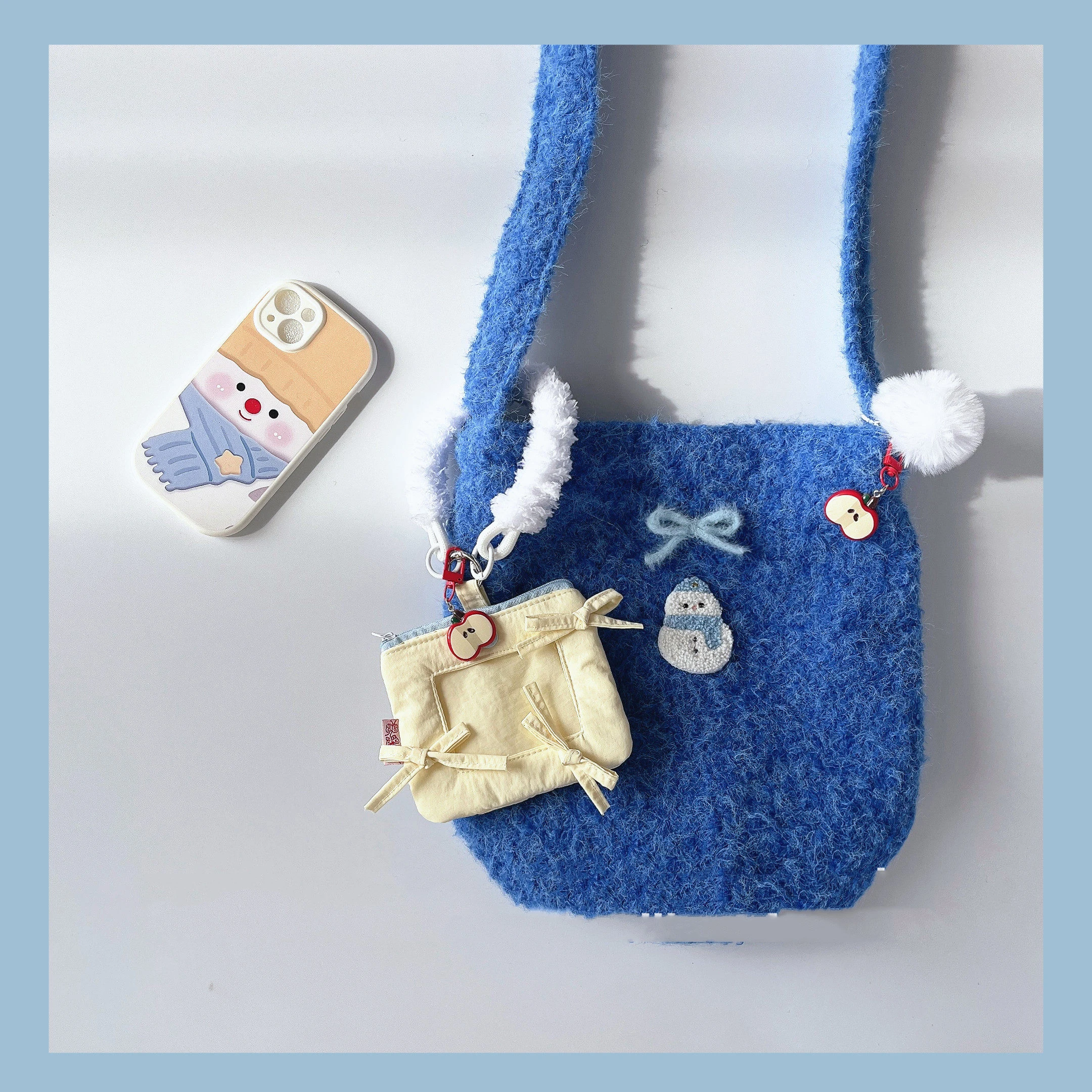 Mini Wallet Plush Handheld Strap Cute Bow Carrying Transparent ID Storage Card Bag Hanging Neck Women's Small Bag 2026 new