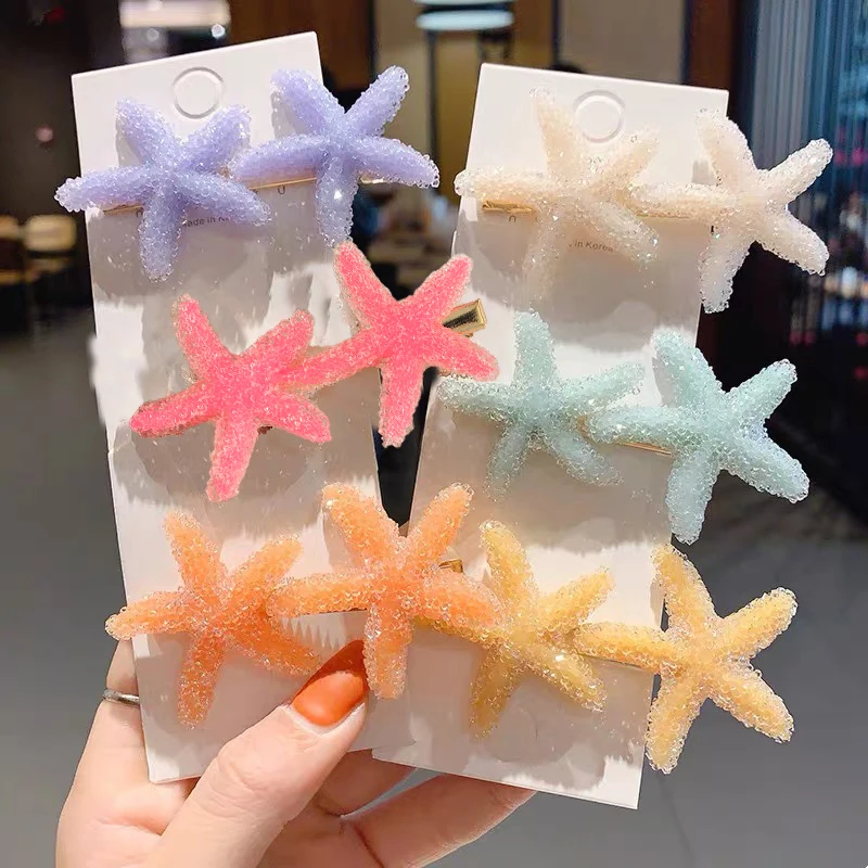 Starfish Shell Hair Clip Girls Sweet Side Clip Candy Color Korean Hairpin Bangs Clip Beach Holiday Party Hair Accesories