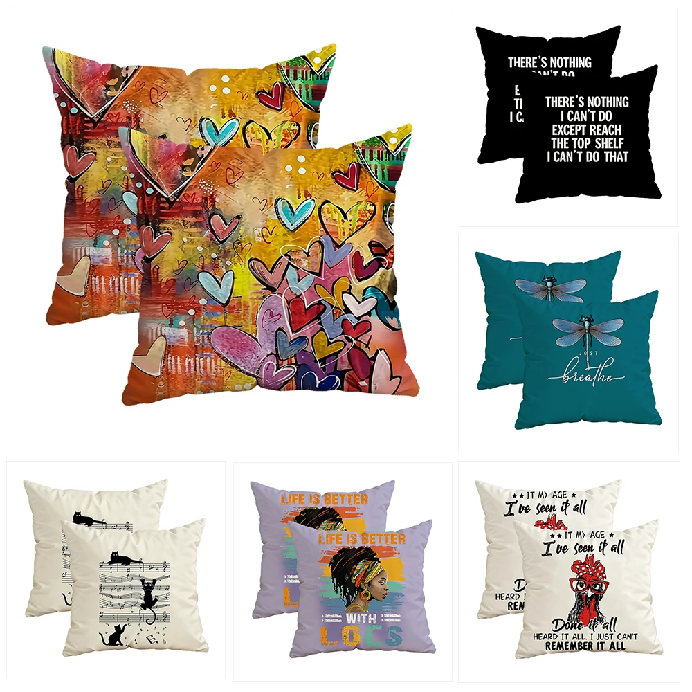 

Наволочка с разноцветными сердечками, дизайн с застежкой-молнией, декоративная наволочка, наволочка 45x45 см.