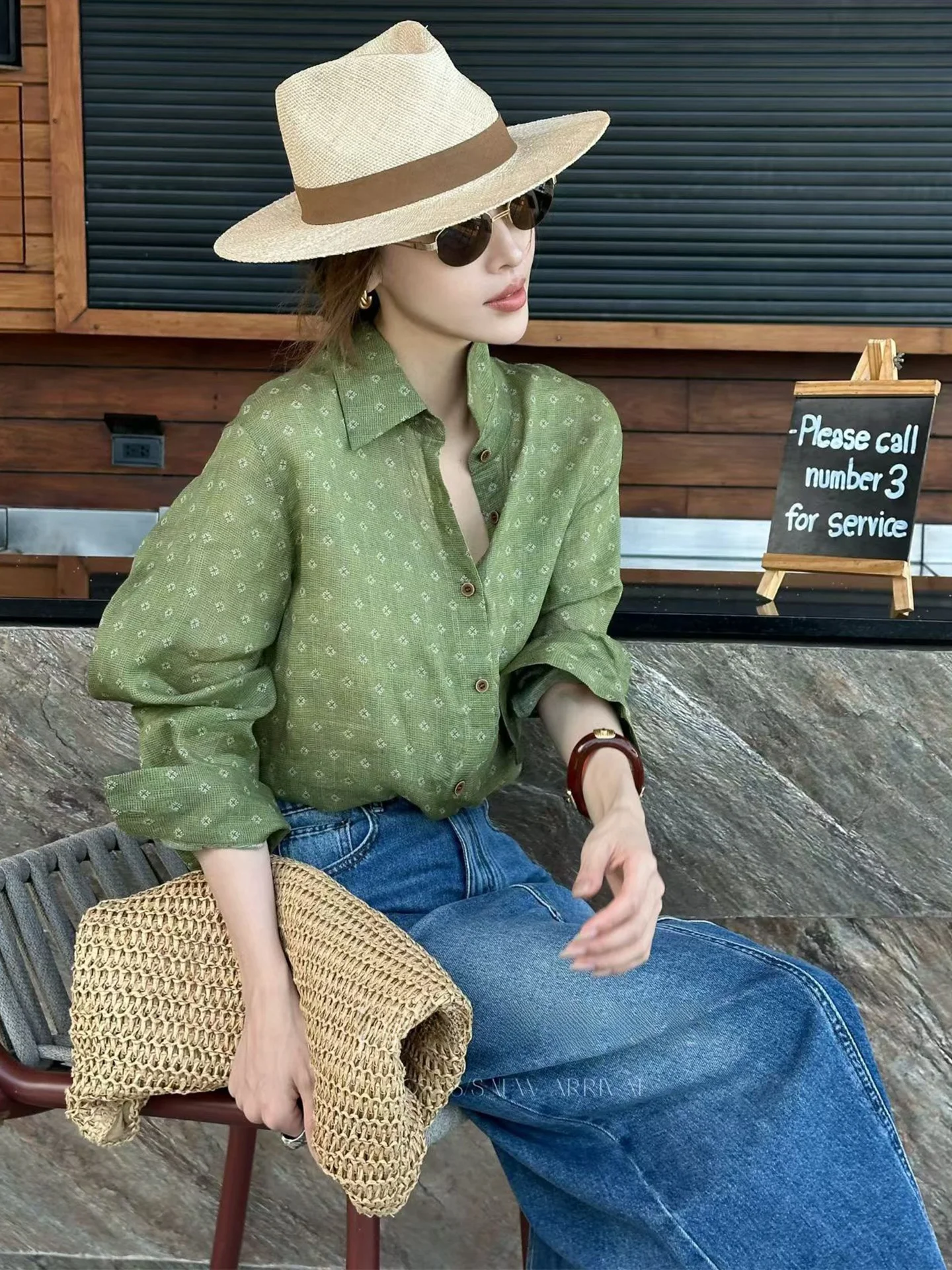 

Loose Long Sve Women's irt een Flax Casual Sle Breathable Comfortable Spring Summer Faion Slimming Vintage Top