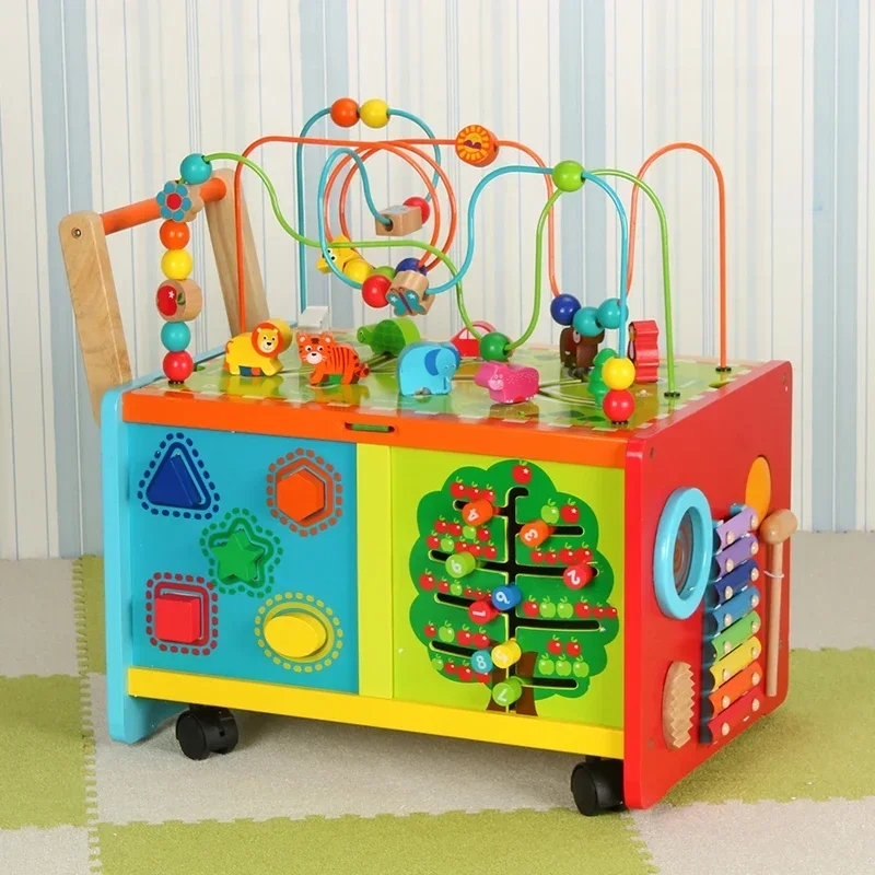 Multifunctional Baby Intelligent Wooden Activity Cube push walker