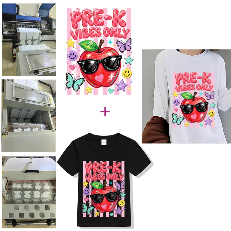 Coloful Iron On Back-to-school season Letter Clothing Fashion Women Heat Transfer Sticker T Shirts High Quality Folwer Appliqued