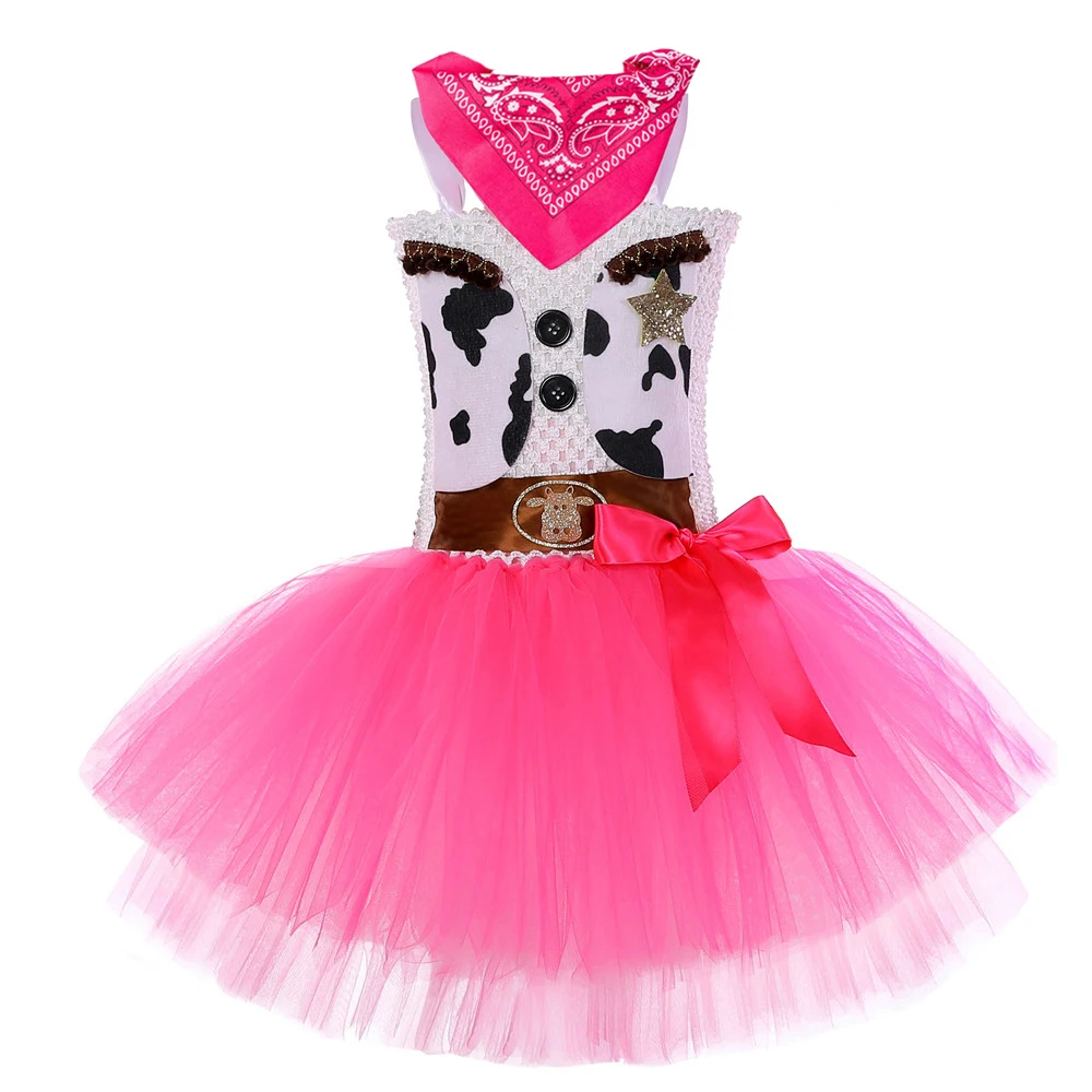Pink Cowgirl Costume for Girls Birthday Party Tutu Princess Dress Girl Cow Cowboy Outfit Toddler Kids Halloween Dress Up Clothes