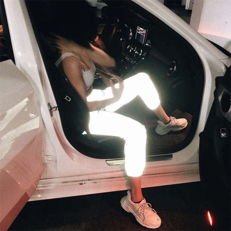 Women Sweatpant Flash Reflective Pants Joggers Hip Hop Dance Show Party Night Jogger Baggy Trousers Plus Size Easter Cosplay