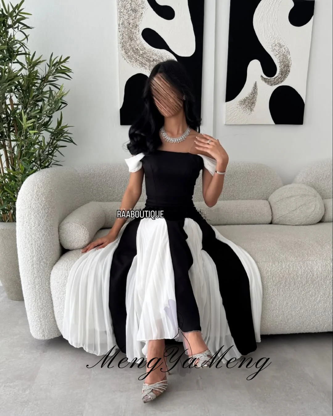 ZHUISHU Black and White Saudi Prom Dresses Off the Shoulder Patchwork Evening Gown Customized Women Party Dress Special Occasion