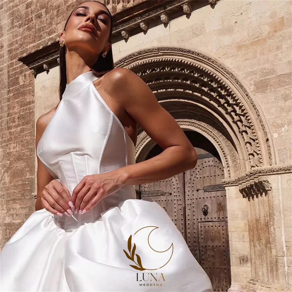 Luna Short A-Line Wedding Dresses Halter Backless Sleeveless Bridal Dress Mini Evening Wedding Prom Gowns Customized