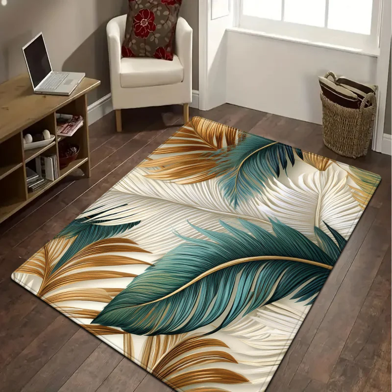VIKAMA Feather Pattern Square Rug, Soft and Fluffy Floor Mat, Non-Slip and Fade-Resistant Carpet, Ideal for Bedroom Home Decor