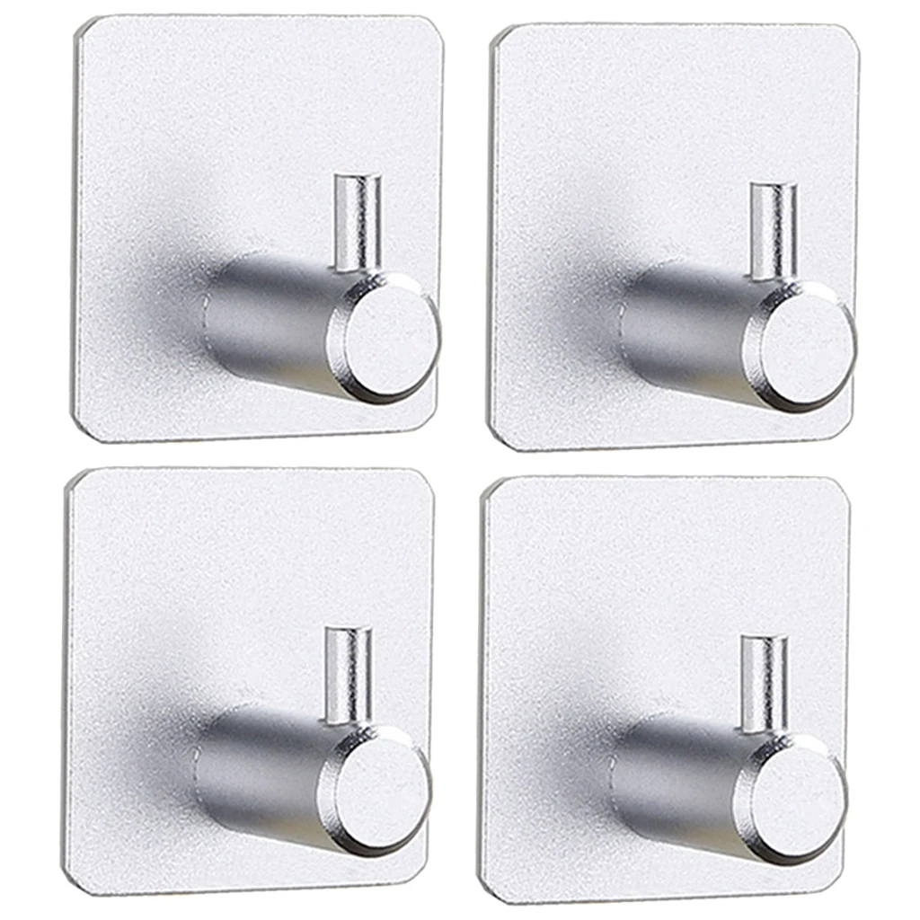 Set of 4 Self- Towel Hooks Clothes Hooks No Drilling Bathrobe Hooks Hook Aluminum Wall Hooks for Bathroom Cabinet Kitchen