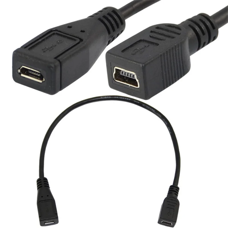 25cm USB 2.0 Mini 5 Pin A Female To Micro 5p Female Socket Short adapter Cable