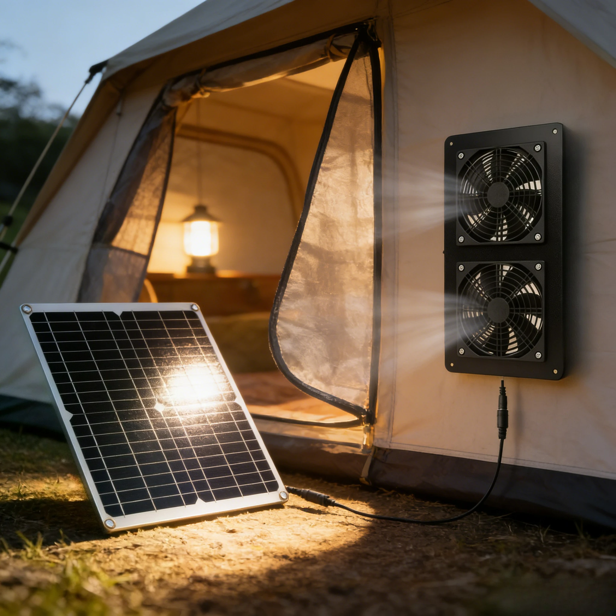 Solar Panel Dual Exhaust Fan for Greenhouse RV Dog House Chicken Coop Outdoor Air Cooling Ventilation Temperature Regulator