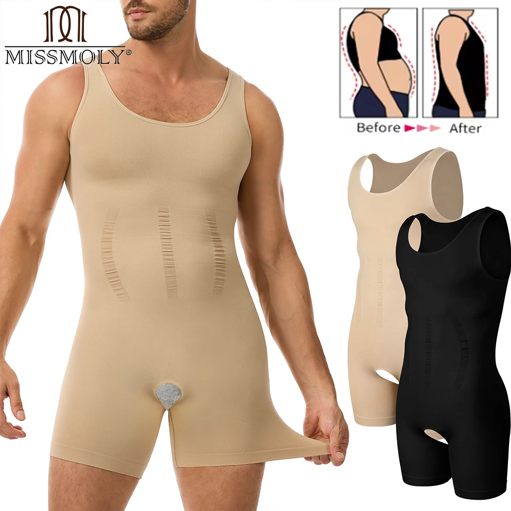 Men’s Full-Body Shapewear Bodysuit Open Crotch Butt Lifter Shapewear Tummy Control Corset Slimming Compression Waist Trainer