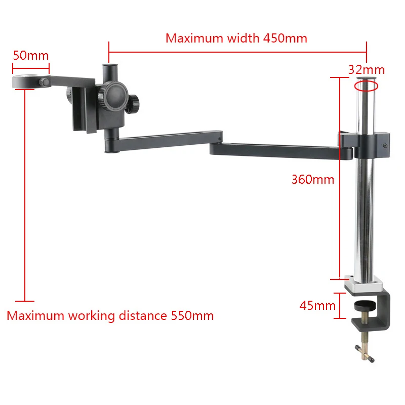 Universele Verstelbare Draairichting Arm Microscoop Beugel Tafelklem 50Mm 76Mm Voor Stereo Trinoculaire Microscoop Videocamera