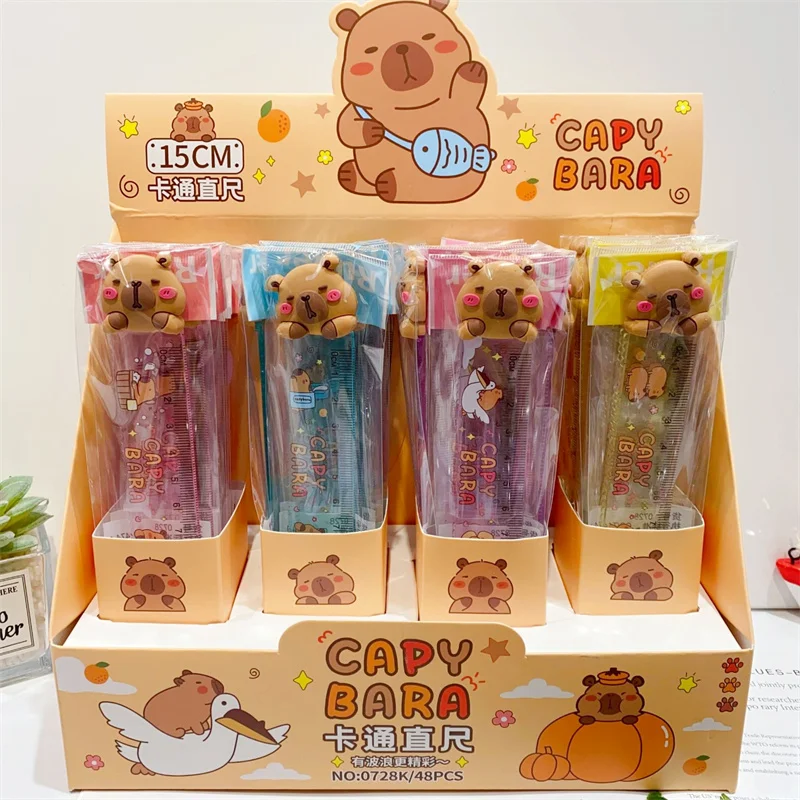 24pcs/lot Kawaii Capybara Ruler 15 cm Measuring Straight Rulers Drawing Tool Promotional Stationery gift school supplies