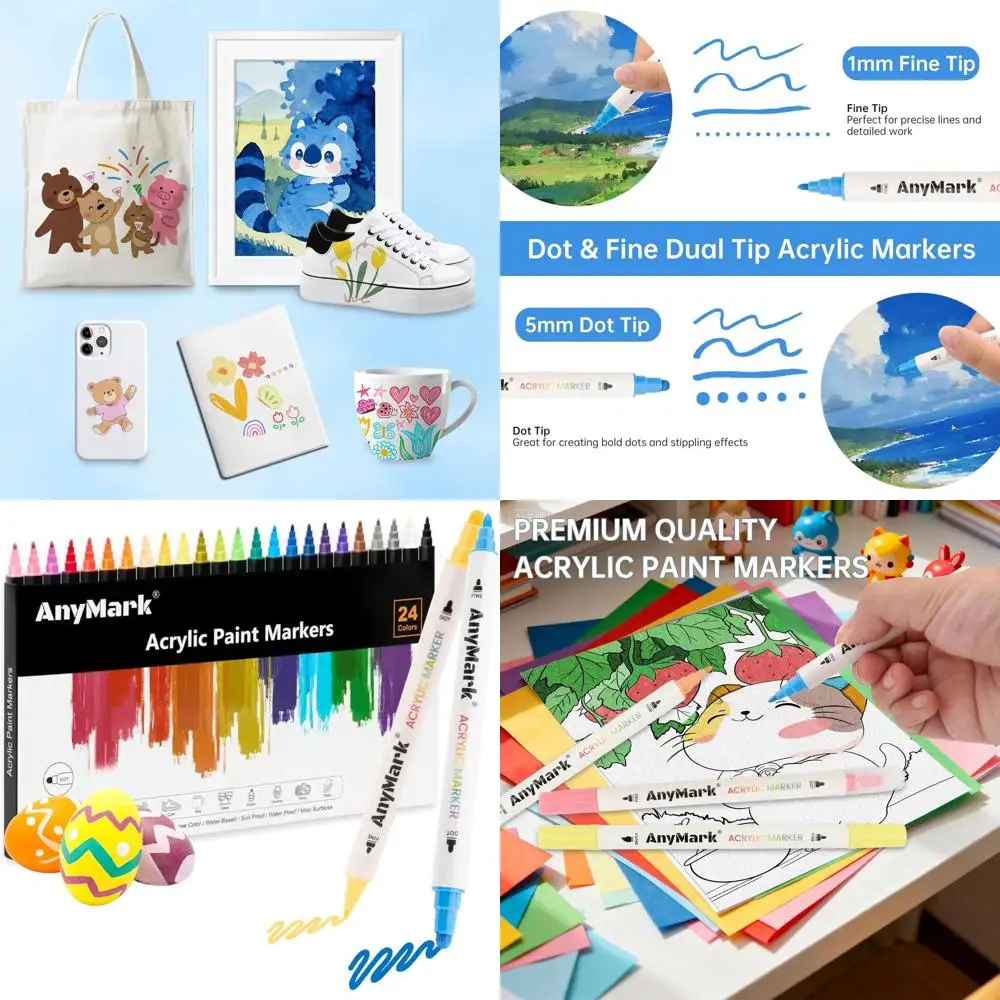 24 ColAcrylic Paint Markers, Dual Tip Acrylic Paint Pens with Dot & ine Tip, Premium Paint Markers or Coloring, Canvas, wood, St