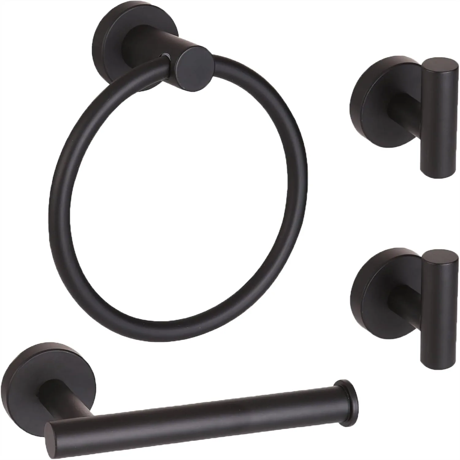 

Matte Black Stainless Steel Bathroom Hardware Set with Towel Ring, Toilet Paper Holder, and 2 Hooks