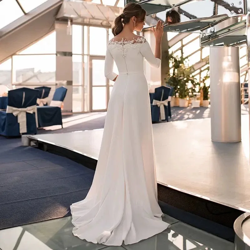 Maßgeschneiderte Schlichte Weiße Schulterfreie Brautkleider Meerjungfrau-Satin Pailletten-Hochzeitskleider mit Applikationen 2026 Vestido De Noiva – Detail 6