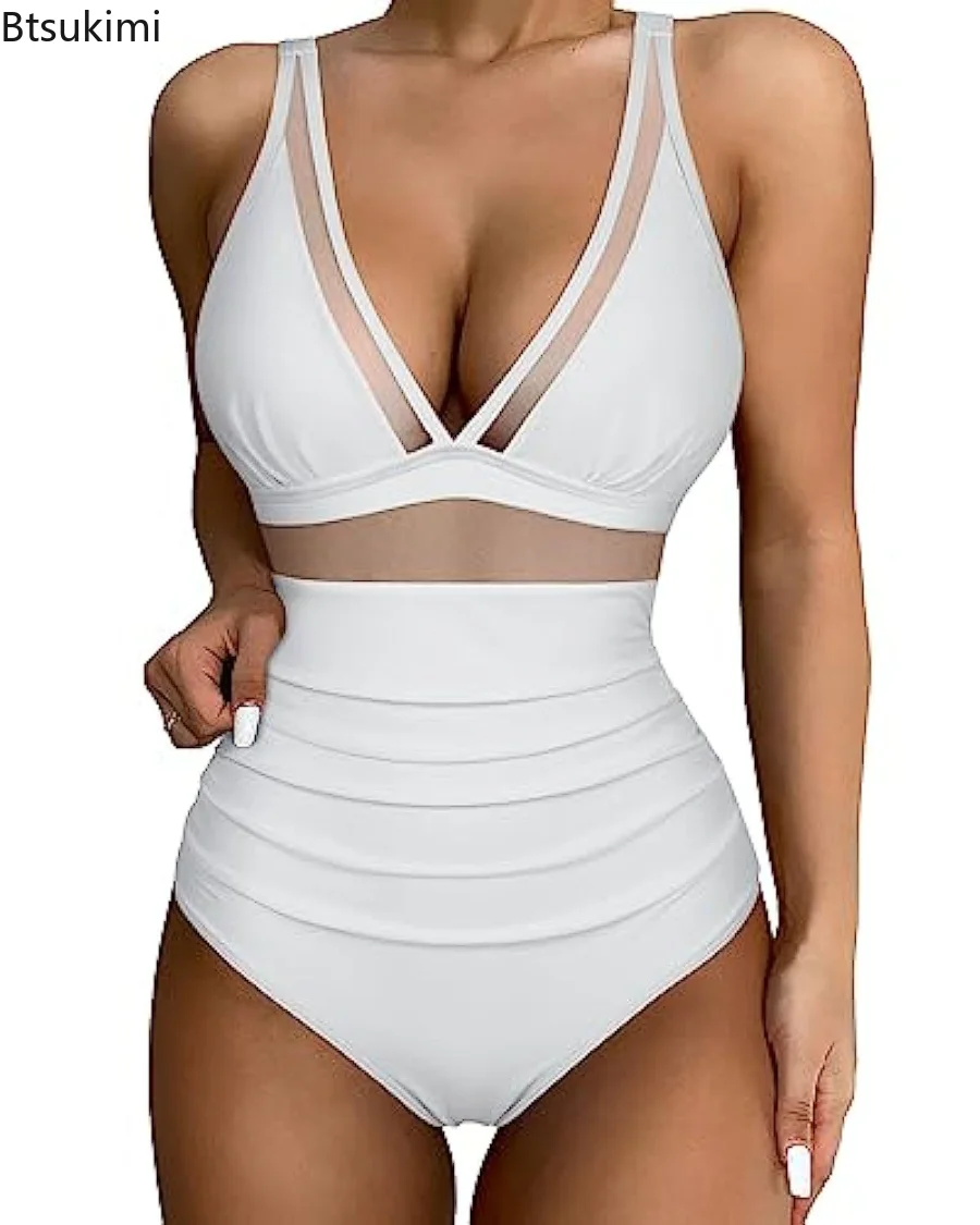 New Sexy Net One Piece Large Size Swimwear Push Up Women Plus Size Swimsuits Closed Bodysuit Female Bathing Suit Pool Beachwear