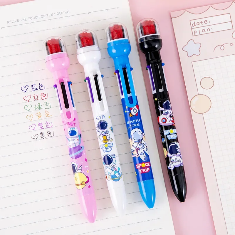 6 In 1 penna a sfera colorata Kawaii Roll con timbro penna a sfera multicolore marcatura strumento di scrittura forniture di cancelleria per ufficio